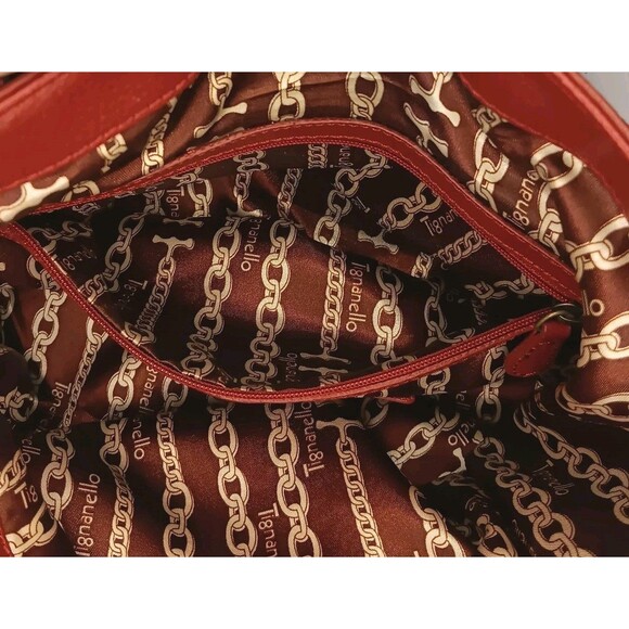 Tiganello Glam Red Round It Up Shopper Leather Handbag Brass Toned Hardware - Picture 5 of 15